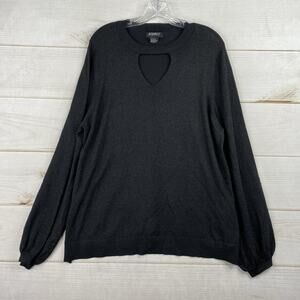 Ashro Sweater Womens 1X Black Silver Shiny Sparkles Keyhole Pullover Stretch
